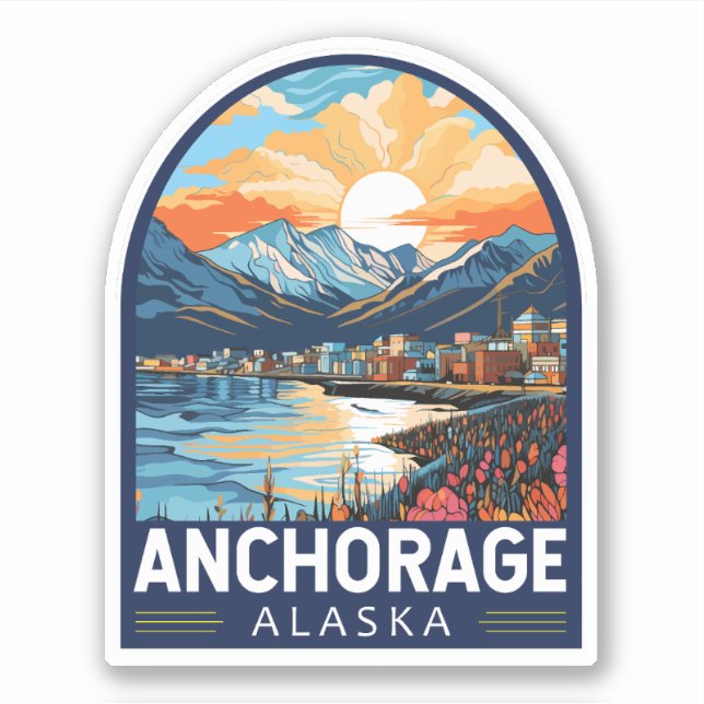 Anchorage Alaska Travel Art Emblem Sticker (Front)