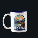 Anchorage Alaska Travel Art Emblem Two-Tone Coffee Mug<br><div class="desc">Anchorage retro vector travel design. Anchorage is the largest city in Alaska,  located between the Chugach Mountains and Cook Inlet. It's known for its small-town feel,  friendly community,  and stunning scenery.</div>