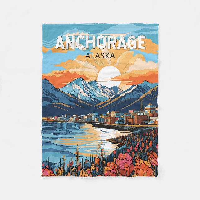 Anchorage Alaska Travel Art Vintage Fleece Blanket (Front)