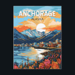 Anchorage Alaska Travel Art Vintage Postcard<br><div class="desc">Anchorage retro vector travel design. Anchorage is the largest city in Alaska,  located between the Chugach Mountains and Cook Inlet. It's known for its small-town feel,  friendly community,  and stunning scenery.</div>