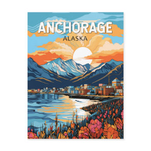 Anchorage Alaska Travel Art Vintage Postcard