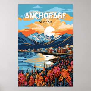 Anchorage Alaska Travel Art Vintage Poster
