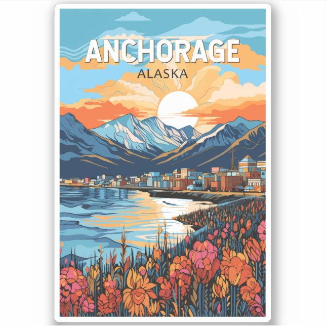 Anchorage Alaska Travel Art Vintage Sticker (Front)