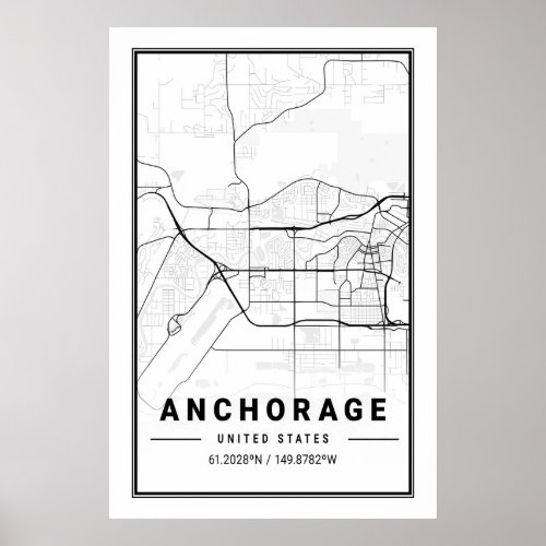 Anchorage Alaska USA City Travel City Map Poster