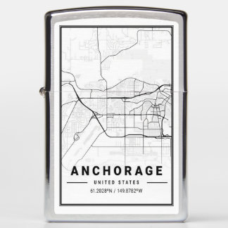 Anchorage Alaska USA City Travel City Map Zippo Lighter