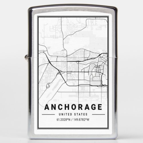 Anchorage Alaska USA City Travel City Map Zippo Lighter
