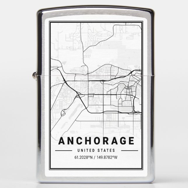 Anchorage Alaska USA City Travel City Map Zippo Lighter (Front)