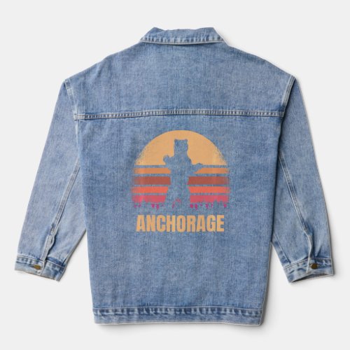 Anchorage Alaska Vintage Bear Ak Retro Distressed  Denim Jacket