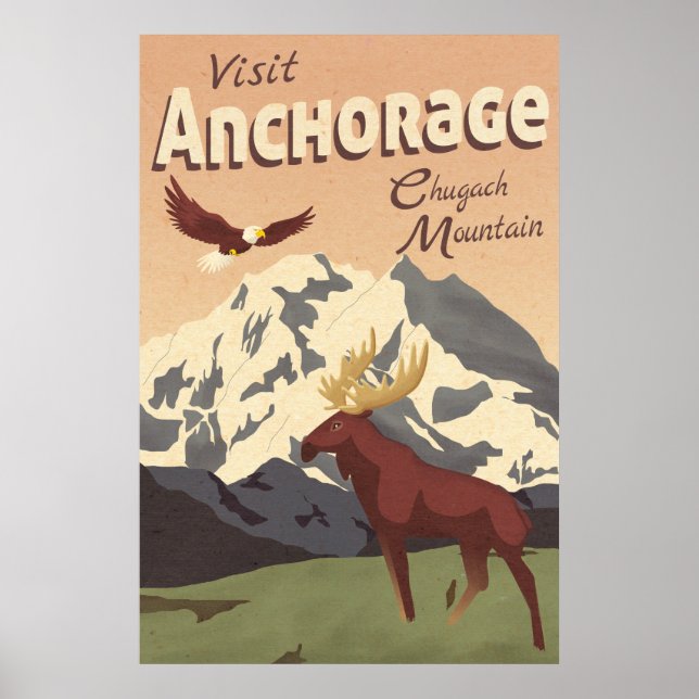 Anchorage Chugach Mountain Vintage Travel Poster (Front)