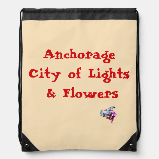 Anchorage City of Lights and Flowers Drawstring Bag (Front)