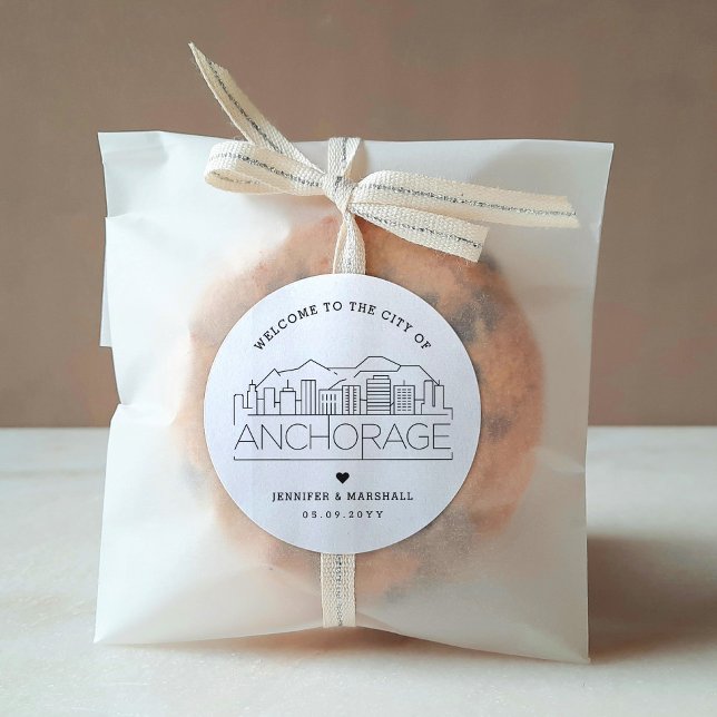 Anchorage Skyline | Wedding Welcome Favor Classic Round Sticker (Creator Uploaded)