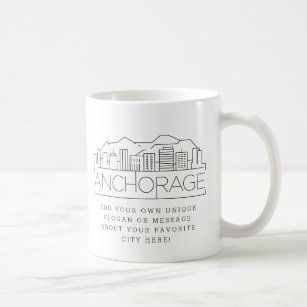 Anchorage Stylized Skyline   Custom Slogan  Coffee Mug