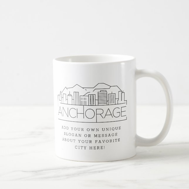 Anchorage Stylized Skyline | Custom Slogan  Coffee Mug (Right)