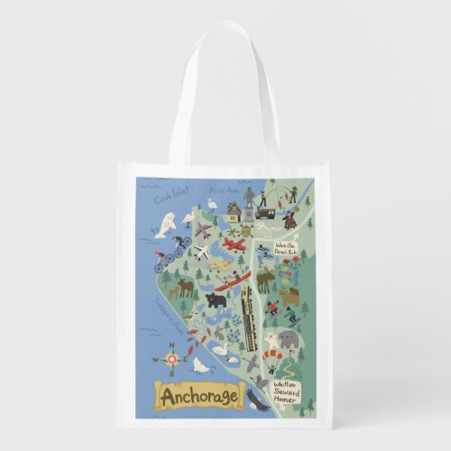 Anchorage town map white grocery bag