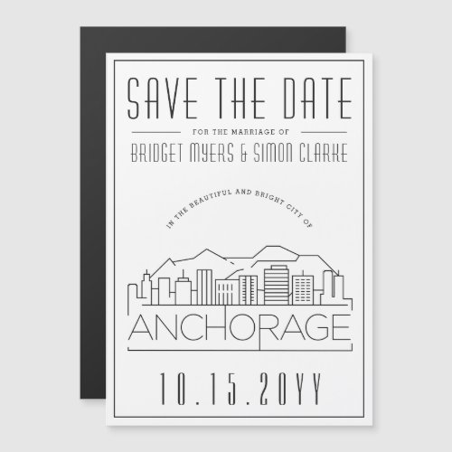 Anchorage Wedding  Stylized Skyline Save the Date Magnetic Invitation