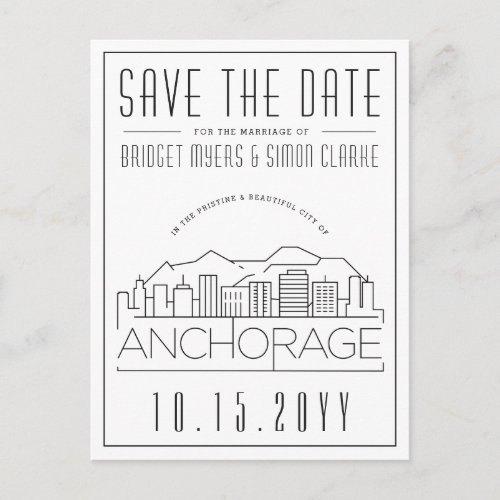 Anchorage Wedding  Stylized Skyline Save the Date Postcard