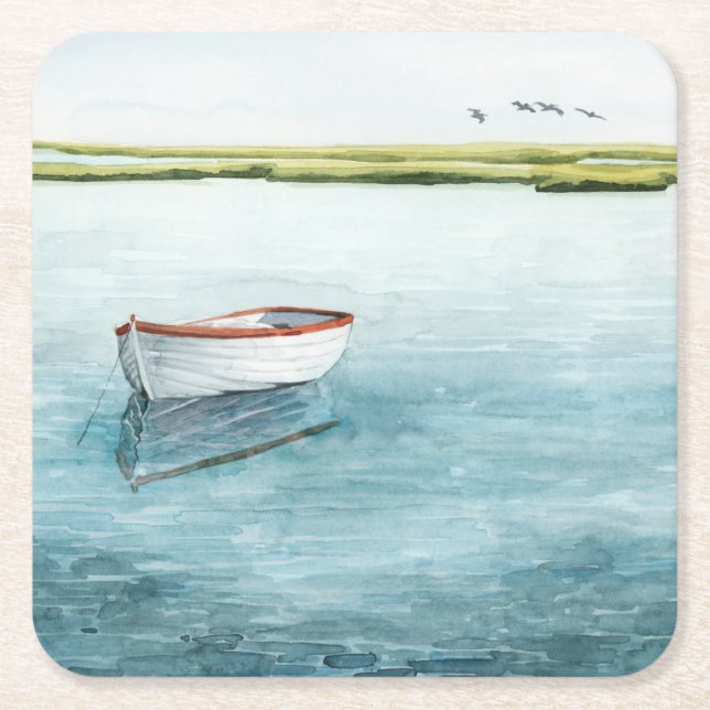 Anchored Bay I Square Paper Coaster (Front)