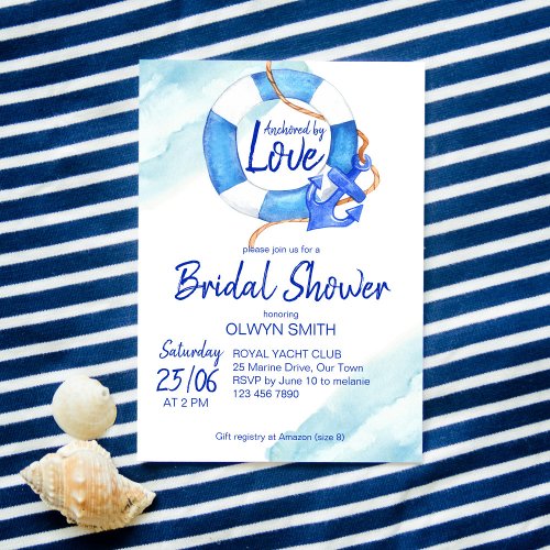 Anchored by love nautical bridal shower  invitation