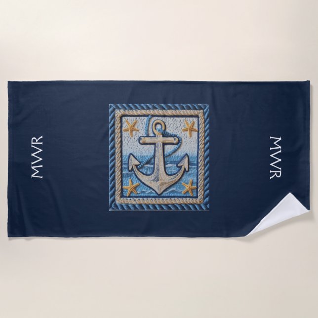 Anchored Elegance: Custom Monogram Beach Towel (Front)
