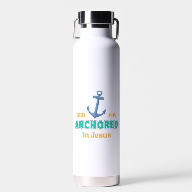 Anchored in Christ Tumbler with Hebrews 6:19 Water Bottle (Front)