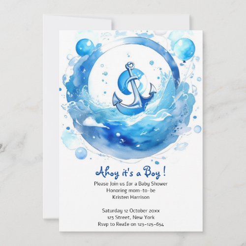 Anchored in Joy Nautical Boy Baby Shower Invitation