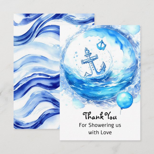 Anchored in Joy: Nautical Boy Baby Shower Thank You Card (Front/Back)