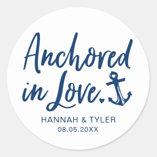 Anchored In Love Beach Nautical Wedding Classic Round Sticker