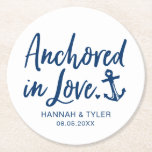 Anchored In Love Beach Nautical Wedding Round Paper Coaster<br><div class="desc">Add a thoughtful touch to your wedding day with these nautical-themed coasters personalized with your names and date.</div>