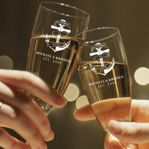 Anchored in Love Nautical Anchor Wedding  Champagne Flute