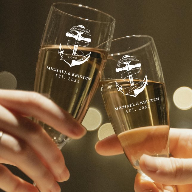 Anchored in Love Nautical Anchor Wedding  Champagne Flute (Anchored in Love Nautical Blue Anchor Wedding Champagne Flute
)