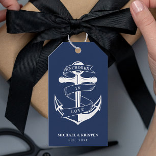 Anchored in Love Nautical Blue Anchor Wedding Gift Tags