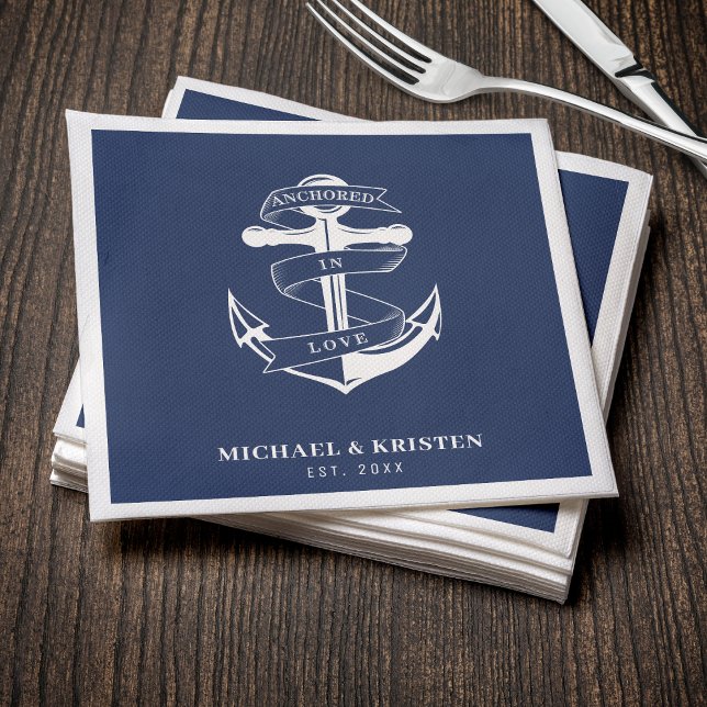 Anchored in Love Nautical Blue Anchor Wedding  Napkins (Anchored in Love White Nautical Anchor Wedding Napkins
)