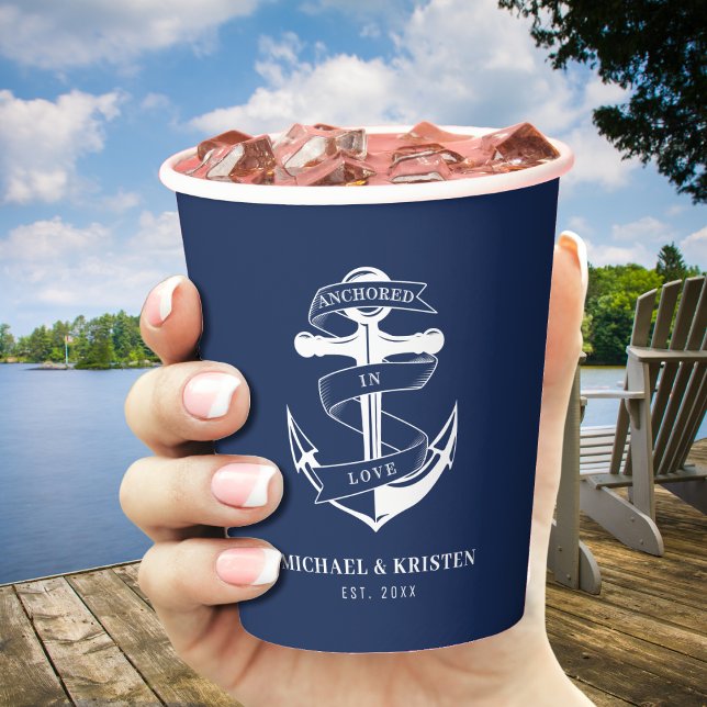 Anchored in Love Nautical Blue Anchor Wedding  Paper Cups (Anchored in Love Nautical Blue Anchor Wedding Paper Cups
)
