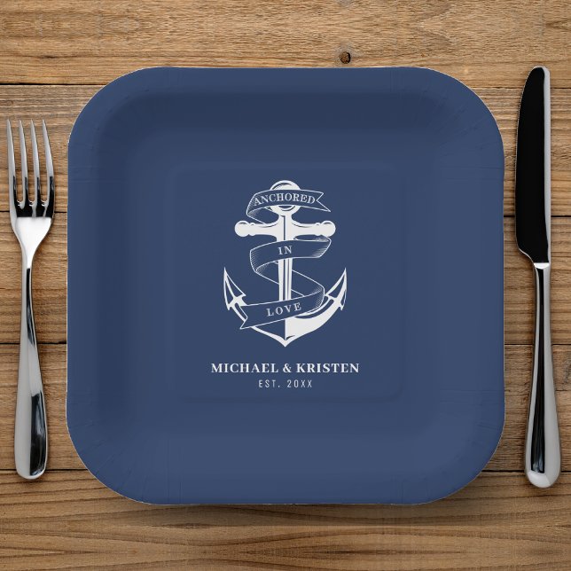 Anchored in Love Nautical Blue Anchor Wedding  Paper Plates (Anchored in Love Nautical Blue Anchor Wedding Paper Plates
)