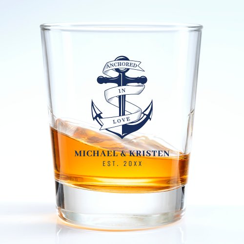 Anchored in Love Nautical Blue Anchor Wedding  Shot Glass