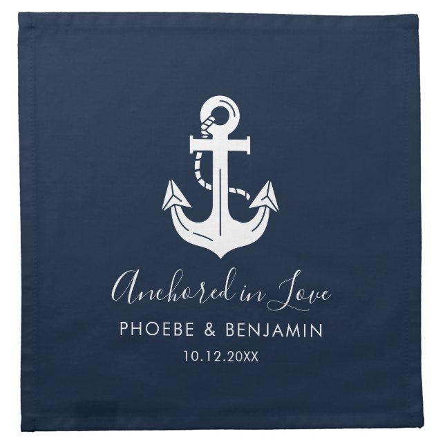 Anchored In Love Nautical Personalized Wedding Cloth Napkin (Front)