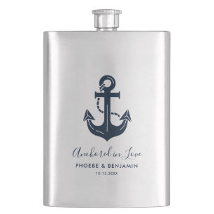 Anchored In Love Nautical Personalized Wedding Flask