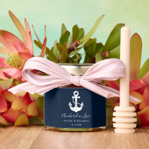Anchored In Love Nautical Personalized Wedding Honey Jar Favors