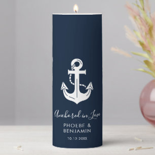 Anchored In Love Nautical Personalized Wedding Pillar Candle