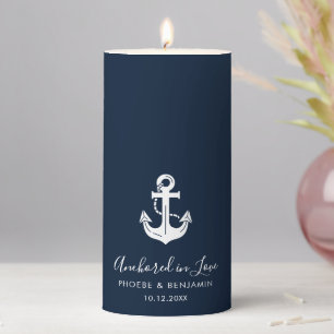 Anchored In Love Nautical Personalized Wedding Pillar Candle