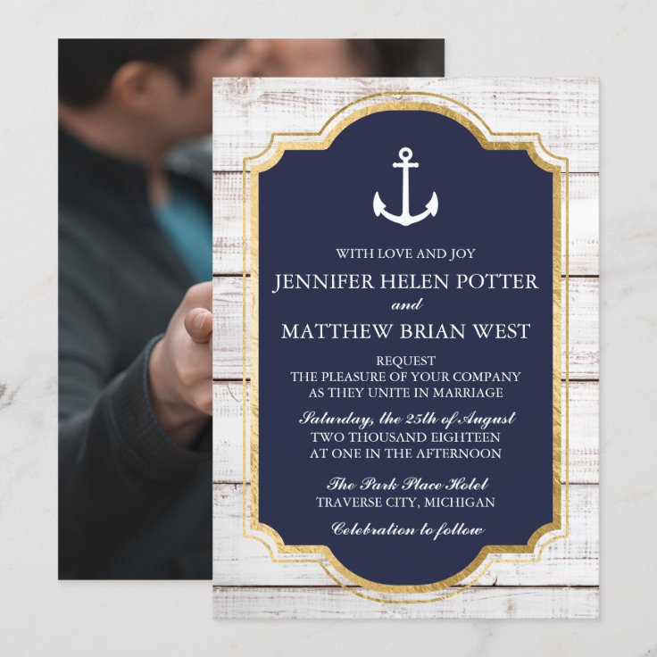 Anchored In Love Rustic Nautical Anchor Wedding Invitation | Zazzle