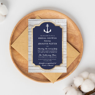 Anchored In Love Rustic Nautical Bridal Shower Invitation