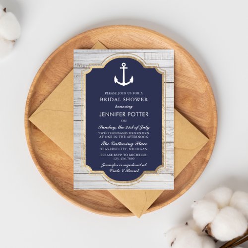 Anchored In Love Rustic Nautical Bridal Shower Invitation