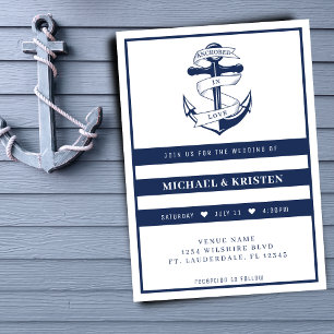Anchored in Love White & Blue Anchor Wedding Invitation
