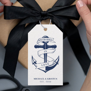 Anchored in Love White Nautical Anchor Wedding  Gift Tags