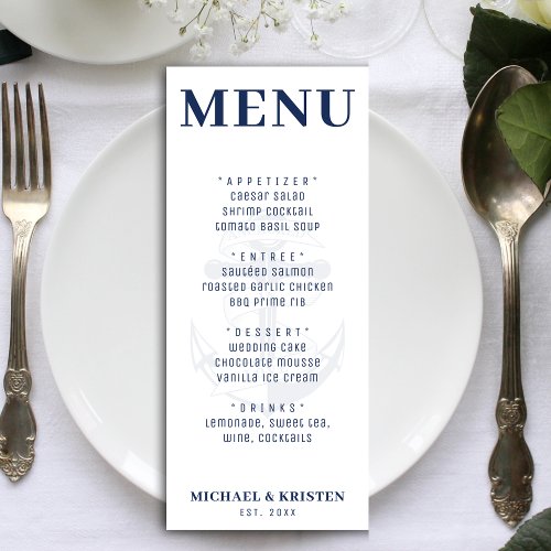 Anchored in Love White Nautical Anchor Wedding  Menu