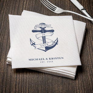 Anchored in Love White Nautical Anchor Wedding Napkins