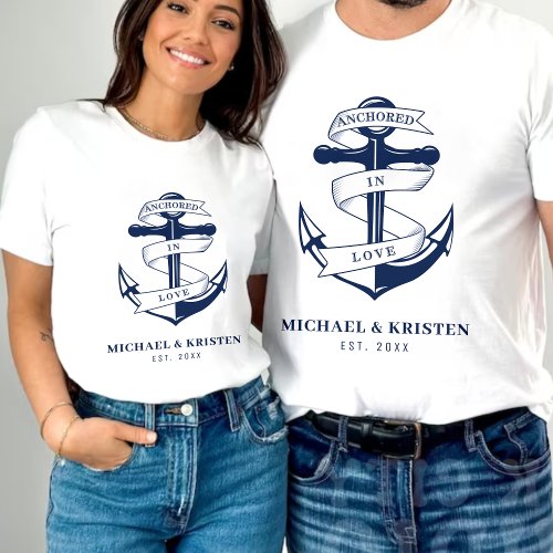 Anchored in Love White Nautical Anchor Wedding  T_Shirt