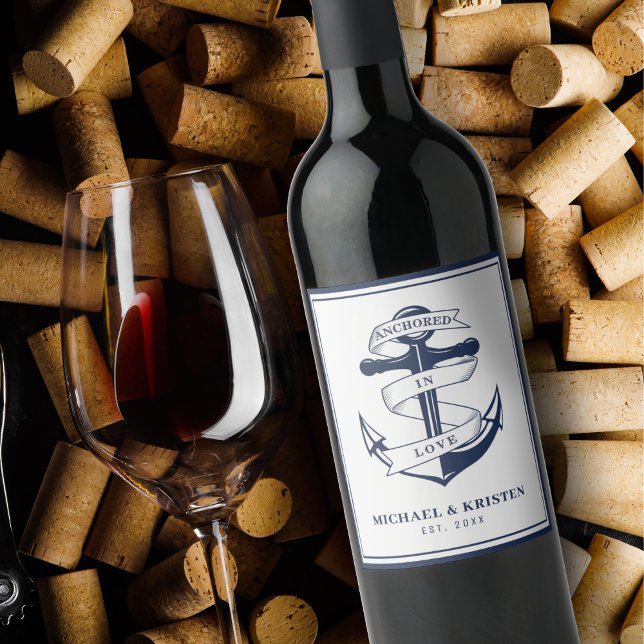 Anchored in Love White Nautical Anchor Wedding  Wine Label (Anchored in Love White Nautical Anchor Wedding Wine Label
)
