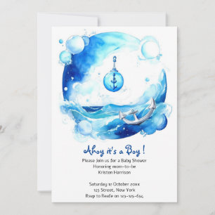 Anchored Love Nautical Boy Baby Shower Invitation